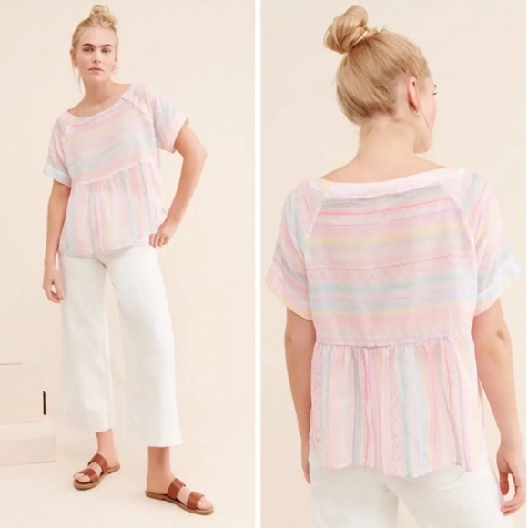Anthropologie Letty Embroidered colorful stitching Babydoll Top blouse - Picture 6 of 16